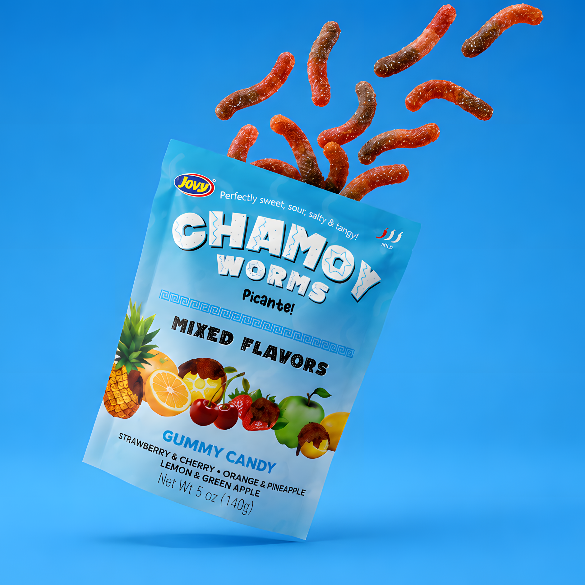 Jovy Candy chamoy gummy worms mixed flavor pouch packaging